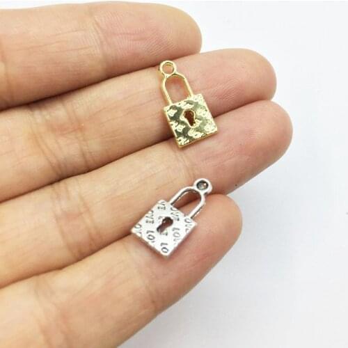 Eruifa 20pcs 13*8mm Pretty Mini Lock Zinc alloy Jewelry DIY Charms Pendant Necklace,Eearrings 2 Colors