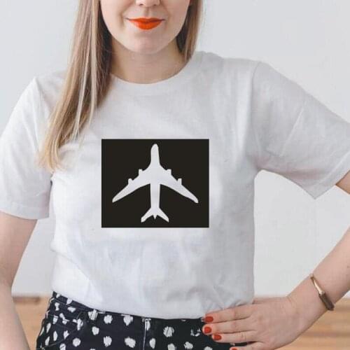 Printed Airplane Graphic Women Tshirt Ulzzang Tumblr Rock T Shirt Women Cotton Cool Camisetas Mujer Tops 2021 Summer New