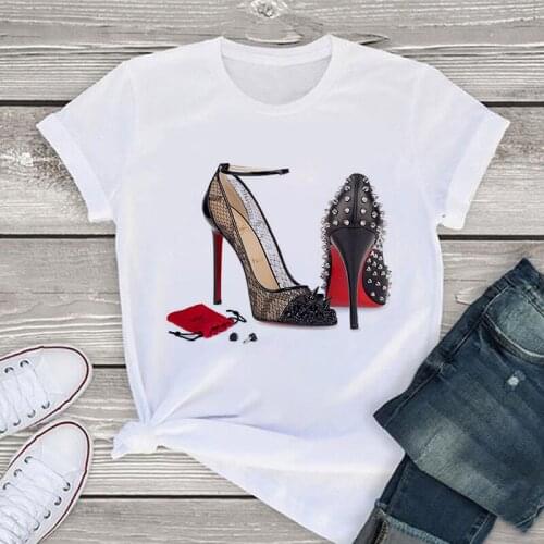 Women Tshirt High Heel Shoes Print Top Female T-shirt Fashion 2020 Summer Harajuku Graphic Printed Tee Top Tshirt Female Clothes