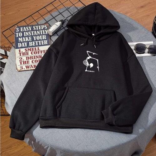 Womens Hoodie Skull Print Streetwear Hoodie Aesthetic Sweatshirt Punk Style Winter Clothes Women Fashion Tops Warm Jacket