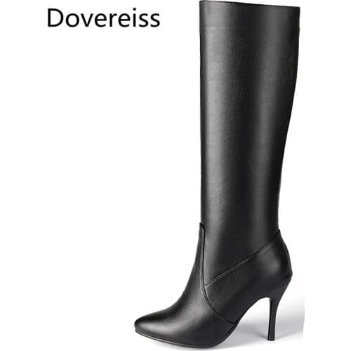 Winter For Woman New Fashion Sexy Pointed Toe Shoes Pure Color Zipper White Boots Stilettos Heels Knee High Boots 32-46