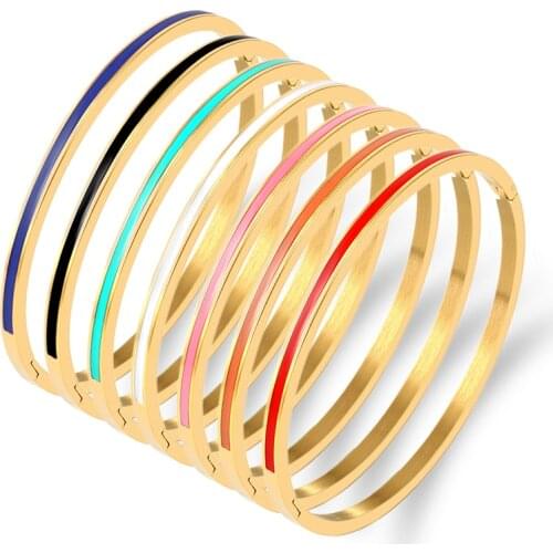 3mm Thin Colorful Orange Enamel Bangles Bracelets for Women Party Fashion Bangles 361L Stainless Steel Jewelry 7 Color