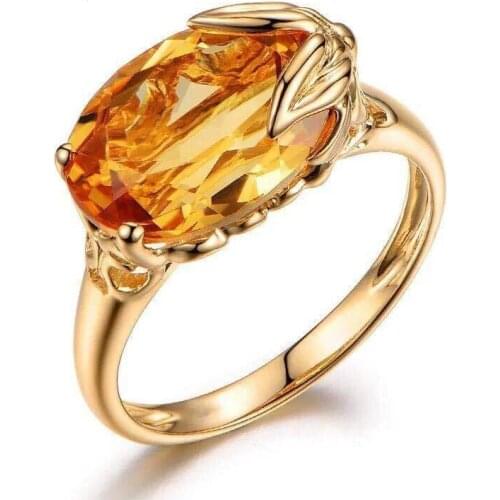 Silver Plated Womens Jewelry Ring Oval Yellow Crystal Ring Party Womens Ring Exquisite Jewelry Cocktail Accessories