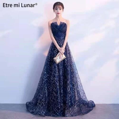 2021 Evening Dress Dark Blue Sleeveless Sweetheart A-line Prom Dress Formal Dress L4230
