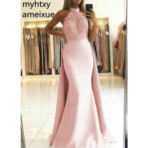 Mermaid Halter Neck Pink Yellow Blue Custom Prom Dresses 2021 Appliques Top Wear Evening Party Gown Plus Size Prom Dress Elegant