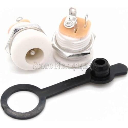 10Pcs DC022 5.5*2.1 / 5.5 x 2.1mm DC Power Socket/ DC Connector Panel Mounting DC-022 White With Black Waterproof cap