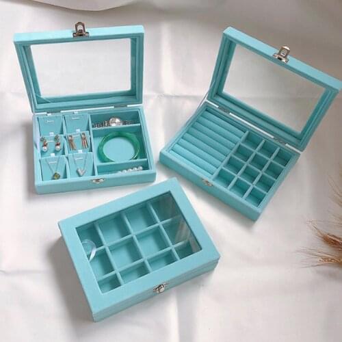 2019 New Luxury Blue Velvet Jewelry Display Box Case for Rings Earrings Bracelets Necklaces or other Ornaments Storage Organizer