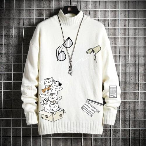 2020 Otoño Gatos Dibujos Animados Suéter Para Hombre Invierno Para Hombres Suéteres Suéter Jerseys Para Hombres Ropa Coreana 5XL