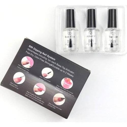3pcs/set 15ML Nail Color Dip Dipping Powder Pro Polish Starter Kit Base Top Coat Activator