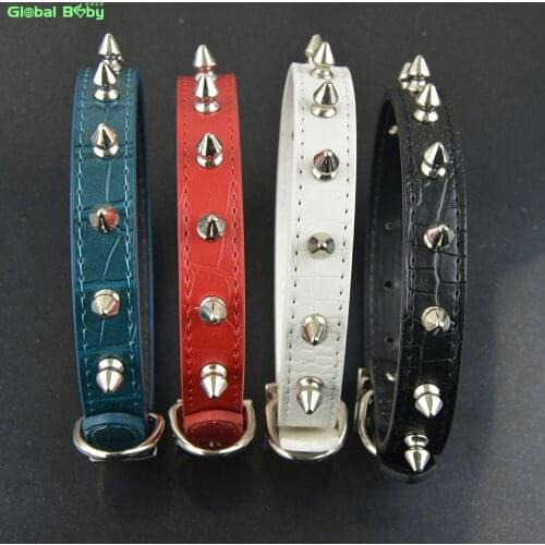 50 Pieces/lot) Wholesale Gator Pu Leather One Row Studded Spikes Dog Pet Collar Small Medium