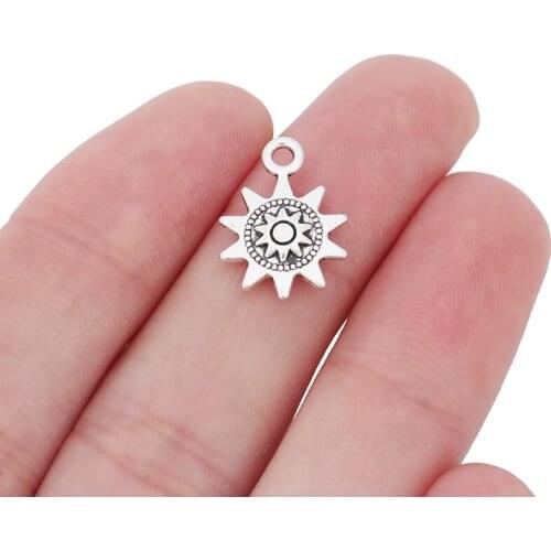 50 x Tibetan Silver Sun Flower Charms Pendants 2 Sided for Necklace Bracelet Jewelry Making Findings Accessories 17x13mm