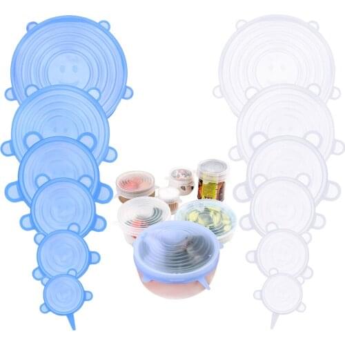 6 Pcs Silicone Stretch Lids Keeping Fresh Seal Reusable Bowl Pot Lid Cover Pan Cooking Kitchen Accessories
