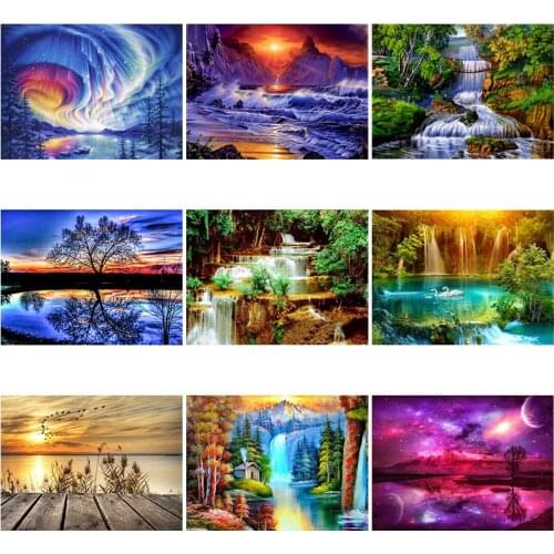 DIY 5D Diamond Painting Waterfall Cross Stitch Landscape Tree Diamond Embroidery Full Round Drill Mosaic Art Home Decor Gift