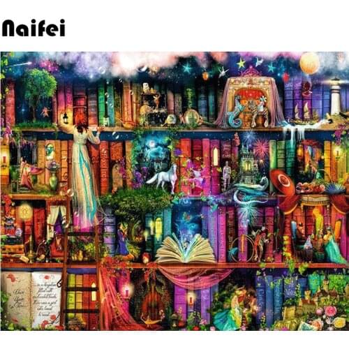 Diamond Embroidery Bookshelf 5D DIY Diamond Painting cartoon princess, magic,Full drill Diamond Mosaic Picture Of Rhinestones