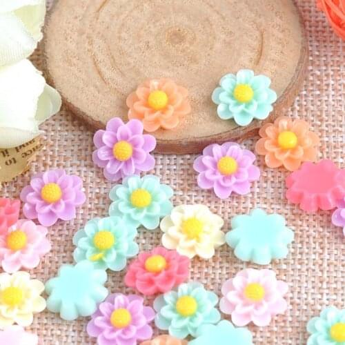 50PCS candy color flower Resin beads Scrapbook Craft 10mm DIY buttons phone decor Headwear accessories No Hole CP1481