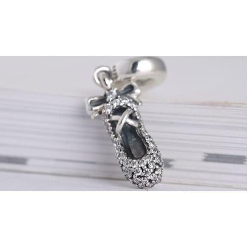 Pave Clear Zircon Ballet Slipper Charm Pendants Beads Fits Pandora Bracelets Original 925 Sterling Silver Shoe Bead Diy Jewelry