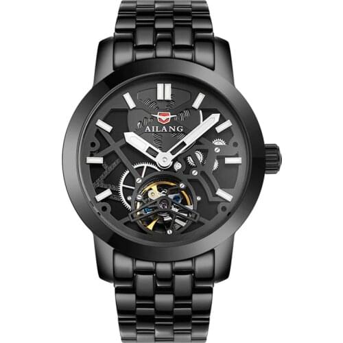 AILANG Stainless Steel Luminous Automatic Mechanical Watches Men Top Brand Luxury Transparent Hollow Skeleton Military Watch