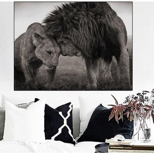 Lions Head To Head Black and White Canvas Art Painting Posters and Prints Scandinavian Cuadros Wall Art Picture for Home Decor