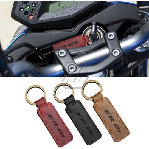 For Kawasaki ER-6N ER6N ER6F Motorcycle Keychain Cowhide Key Ring