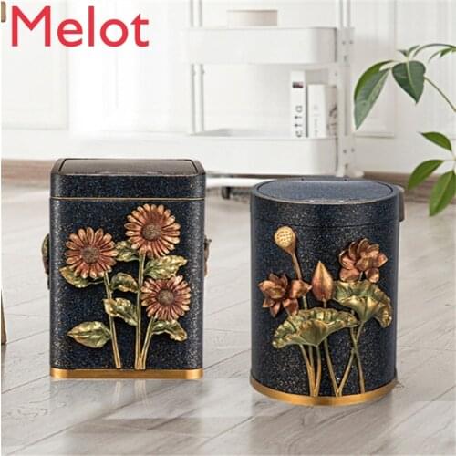 Smart Induction Trash Can Retro Domestic New Chinese Style Living Room Bedroom Kitchen Creative with Cover Trash Can