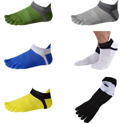 4 pair Toe socks No Show Five Finger Socks Cotton Athletic Running Socks For Men white+yellow+blue+black