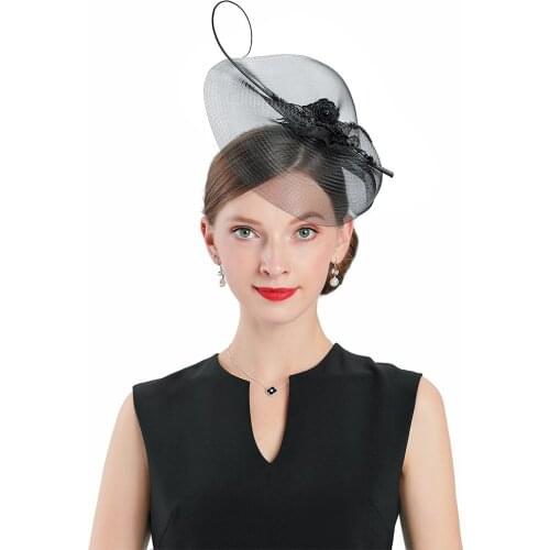 New Women Fedora Hat Black Fascinators Royal Banquet Headdress Kentucky Elegant Hat Wedding Hat for Church Bow With Veil Top Cap