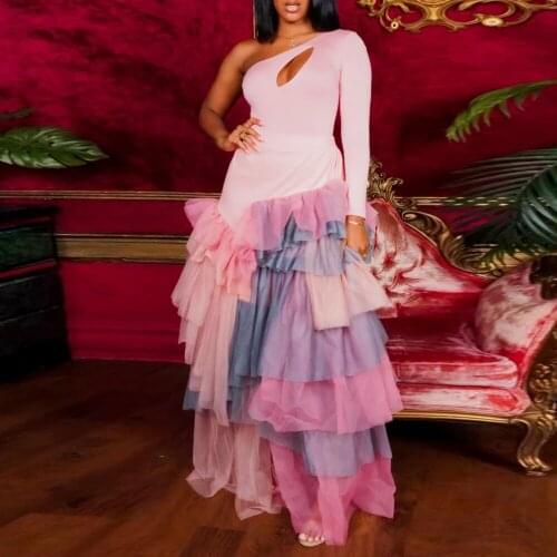 2021 New Arrival Fashion Design Skirt Patchwork Ruffles Autumn Sexy Maxi Skirt