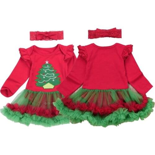 Newborn Baby Girls Christmas Clothes Set Printed Long Sleeve Romper T shirt Sweatshirt+Tutu Skirt Headband 3pcs Outfits Clothing