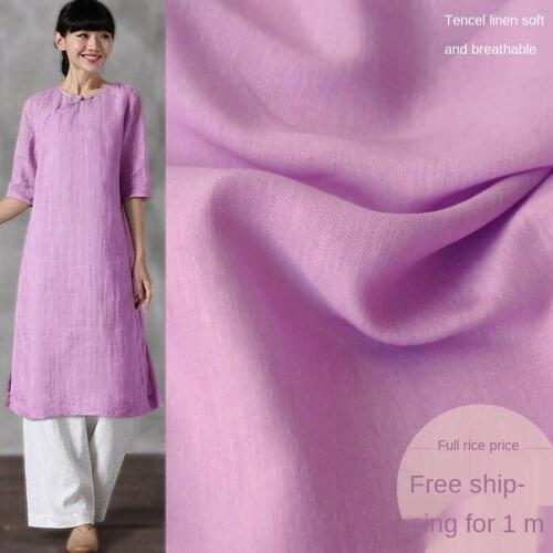 Pure color tencel linen breathable high-end dress cotton and linen fabric sewing fabric factory shop not out of stock