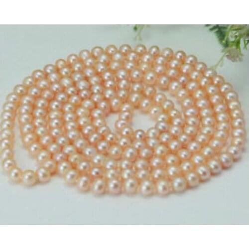 Long 50" 7-8mm Genuine Natural Pink Freshwater Cultured Pearl Without Clasp Necklace