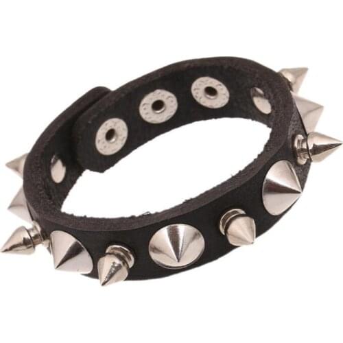 Punk Gothic Alloy Spike Rivet Bracelet Cuff Black Leather Cone Stud Charms Retro Bangle Wristbands Biker Fashion Hiphop Jewelry