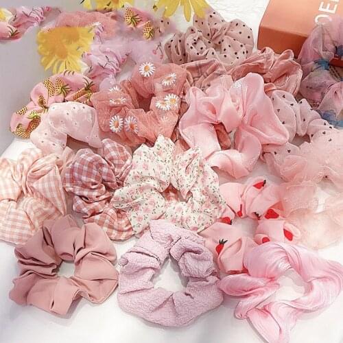 Fashion Ponytail Hold Heart Lace Daisy Scrunchies Dot Gum Hair Tie Chiffon Floral Elastic bands For Women Girl Hair Accessories