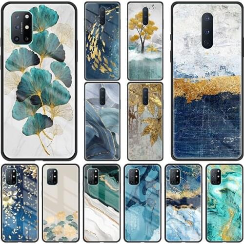 Luxury Gold Foil Art Tempered Glass Case for Oneplus 7 7T 8 9 Pro 8T 9R 8 Nord 5G Funda One Plus Z Back Cover Phone Coque Shell