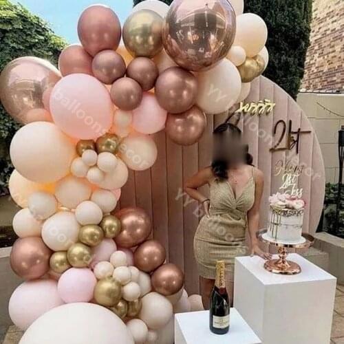 Rose Balloons Garland Anniversaire Decorations Kids Fille Double Cream Peach Balloon Arch Kit Bride To Be Party Decor Supplies