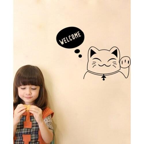 Cartoon Lucky Cat Wall Sticker Vinyl Decal for Home Decor Art door decoration poster Removable welcome stickers