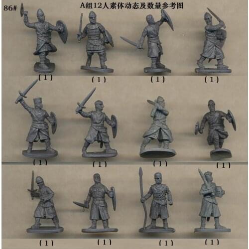 Super mini pvc figure model toy non-painted 15th century European archers and infantry 12pcs/set DIY