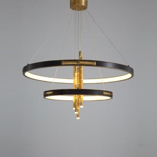 LED Chinese Copper Bamboo Designer Lustre Chandelier Lighting Hanging Lamps Suspension Luminaire Lampen For Foyer Dining Room