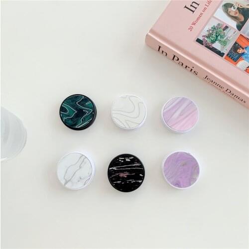 Cute Laser Frosted Purple White Marble Universal Mobile Phone Expandable Folding Anti-Drop Round Stand For iPhone 12 11 Pro MAX