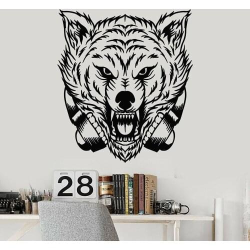 Animals Vinyl Wall Decal Vinyl Wall Decal Animal Zoo Tribal Wolf Head Headphone Stickers Mural Home Bedroom Decor Wallpaper M242