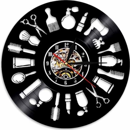 Haircut Business Logo Vinyl Record Wall Clock Barber Shop Wall Clock Decor Beauty Salon Beauty Hairdresser Gift