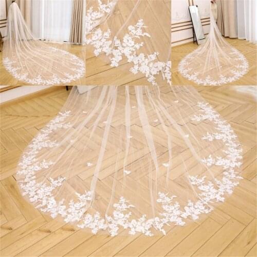 Vintage Lace Wedding Veil Floral Wedding Veil Cathedral Bridal Veil Flowy Wedding Lace Veil Chapel Bridal Veil Elegant Lace Embr