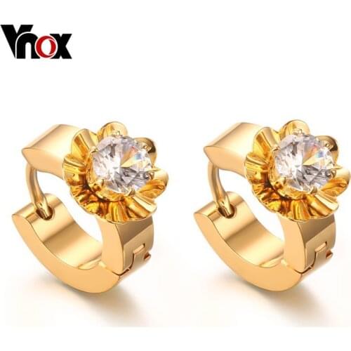 Vnox Cute Gold Color Earrings for Women Girl Zircon Stone Stud Earings Female Bijoux