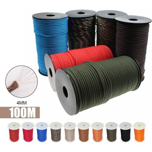 100M 7-Strand 550 Military Paracord Rope 4mm Outdoor Camping Survival Equipment Parachute Cord Umbrella Tent Bundle