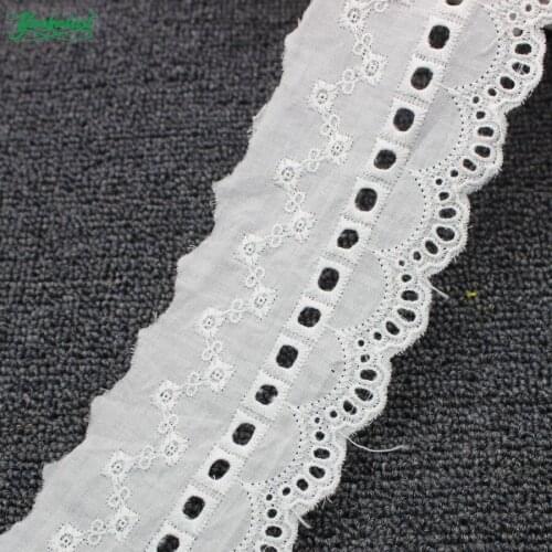 YACKALASI 14 Yds 100% Cotton Lace Eyelet Embroidered Fabrics Swiss Cotton Voile Appliqued 3D Flower Trims Diy NatureWhite 7.2cm