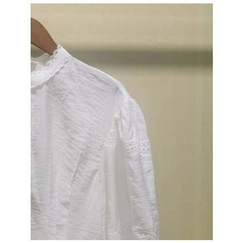 Womens Blouse Lace Embroideried Hollow Out Laides Puff Sleeve 2021 Spring Summer Stand Collar Shirt and Top Female Clothes