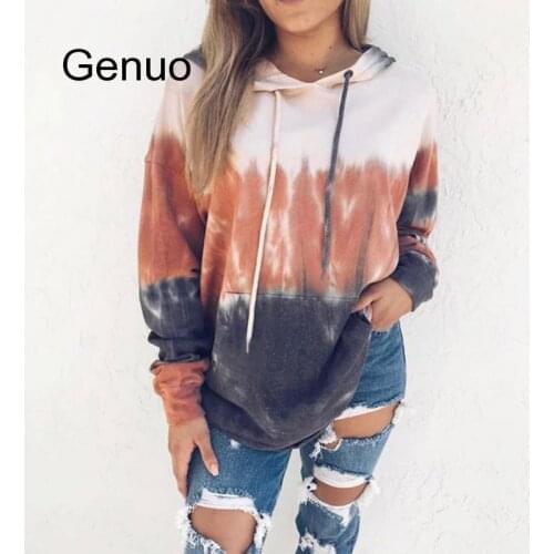 Autumn Womens Sweatshirt Hoodies Hooded Gradient Print Long Sleeve Tie Dyeing Pullover Sweatshirt Women Oversized Sudadera Mujer