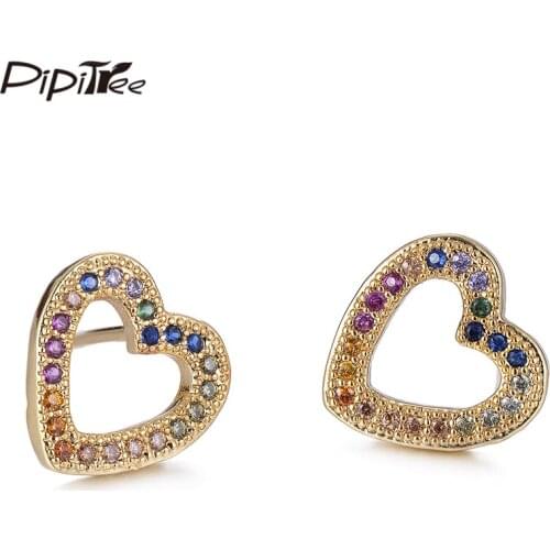 Pipitree Romantic Hollow Love Heart Stud Earrings for Women Girls Lovers Copper Multi CZ Zircon Wedding Earrings Jewelry Gift
