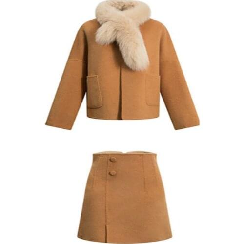 Womens autumn and winter new fashion long-sleeved cardigan with skirt office ladies suit two piece set skirt