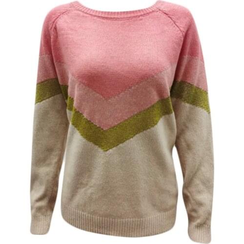 Women Plus Size Raglan Long Sleeve Sweater Gradient Color Block Wavy Striped Pullover Tops Crew Neck Rib Trim Knitted Loose Jump