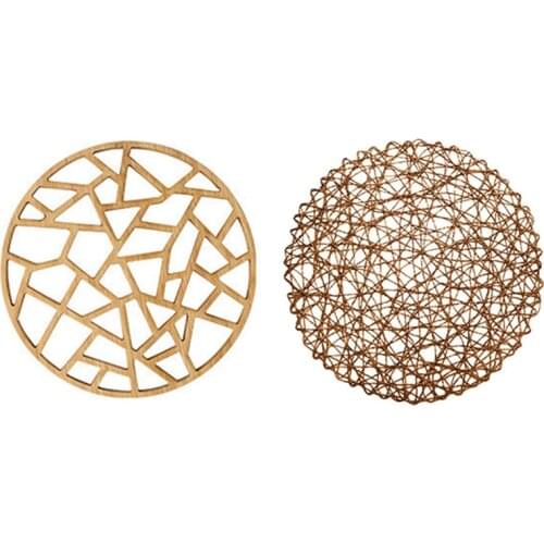 1x Table Placemat Rustic Bamboo Hollow Round & 12x Round Paper Woven Placemats,Decorative Rope Mesh Place Mats